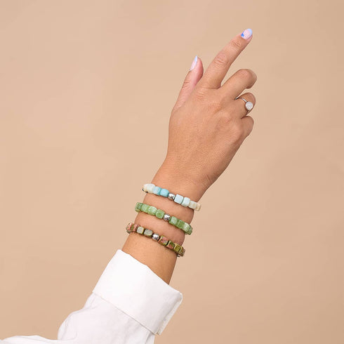 Olivenquarz | Silber | Edelstein-Kieselstein-Armband